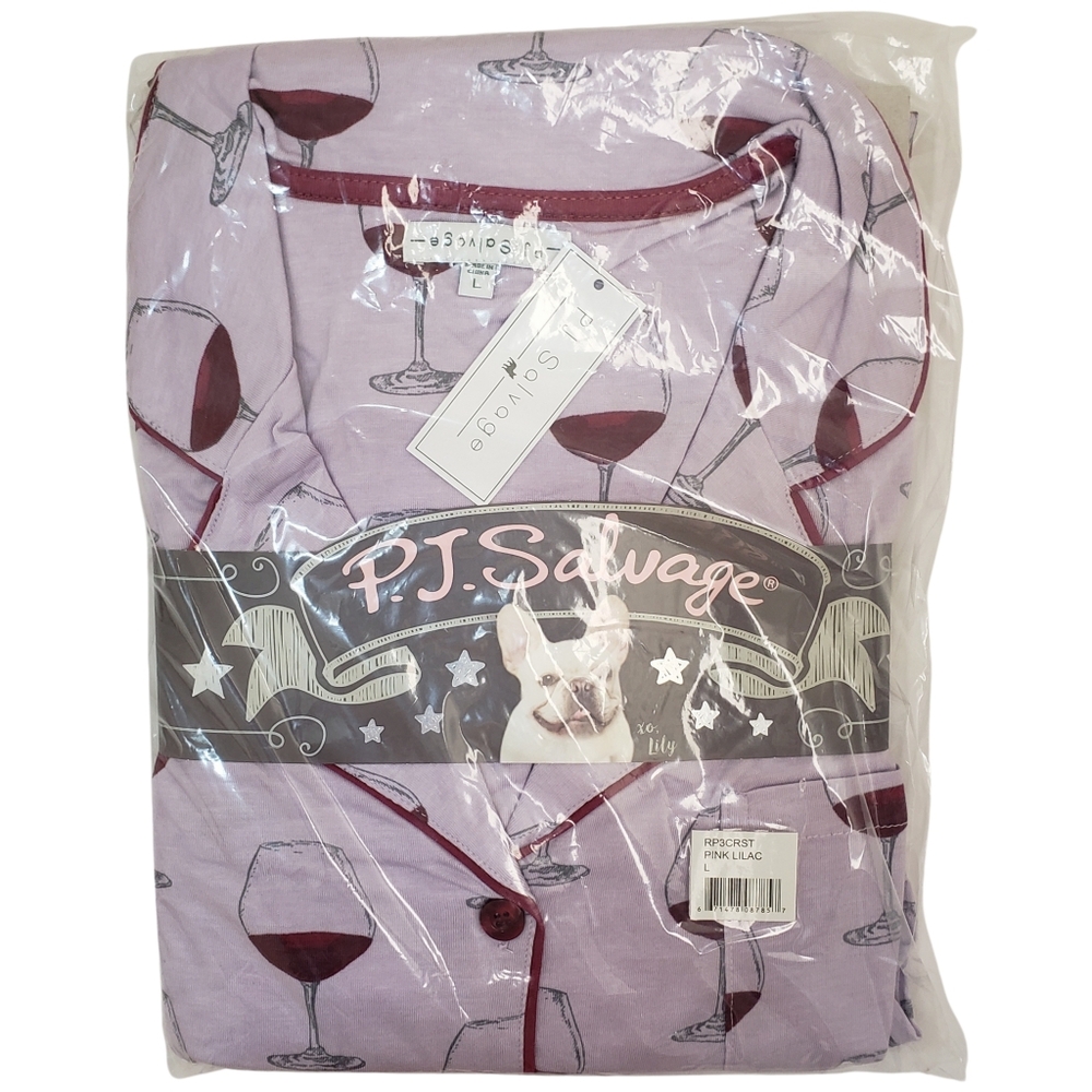 PJ SALVAGE Women's 2 Piece Wine 🍷 Print Jersey Pajama Set NWT